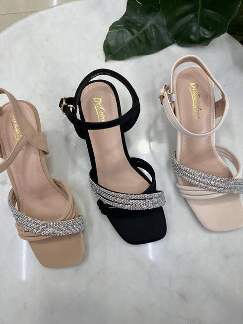 Women Luxury Rhinestone Decor Open Toe Buckle Straps